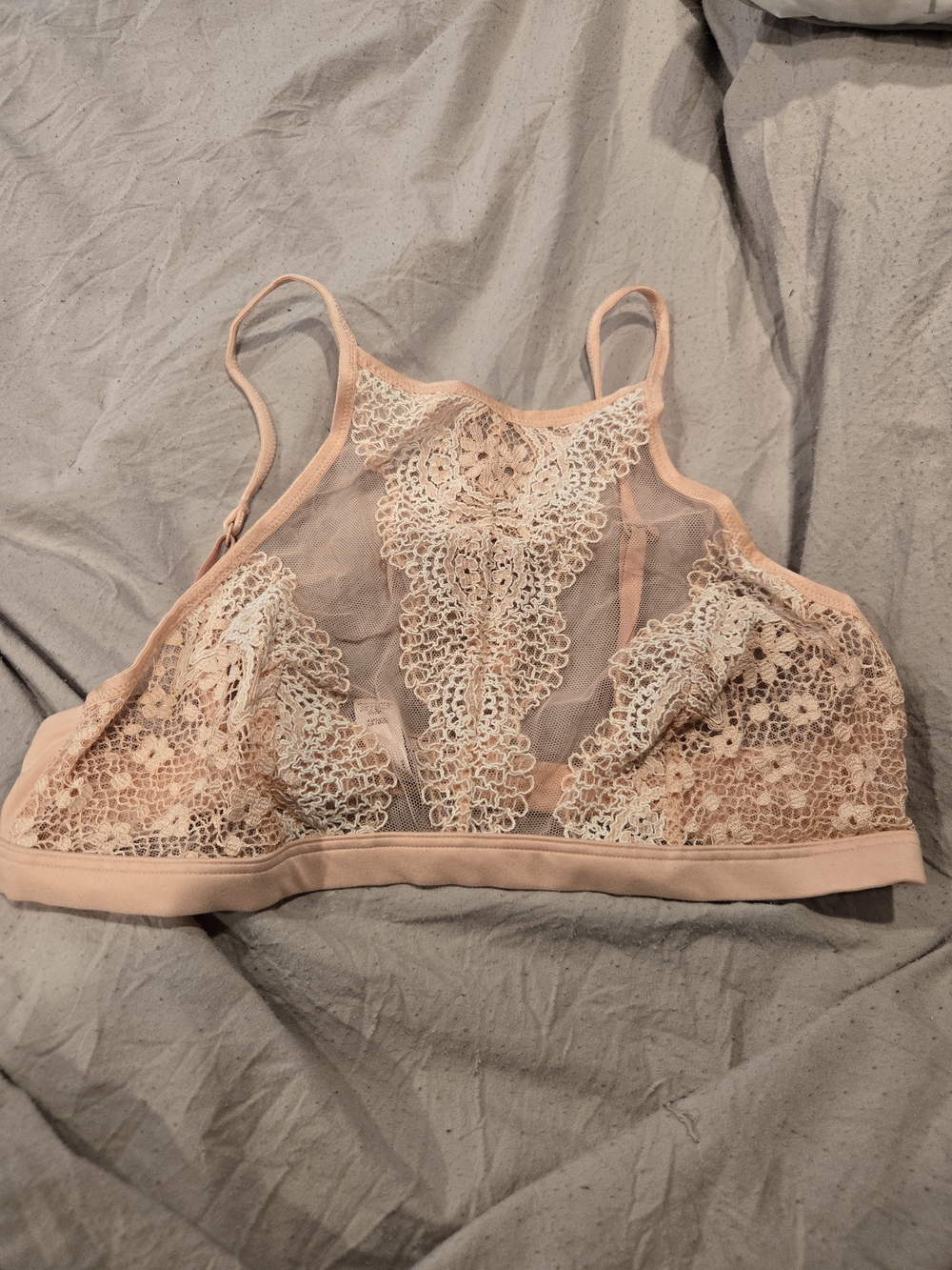 Victoria's Secret Lace High-Neck Bralette in Peachy Pink and Cream